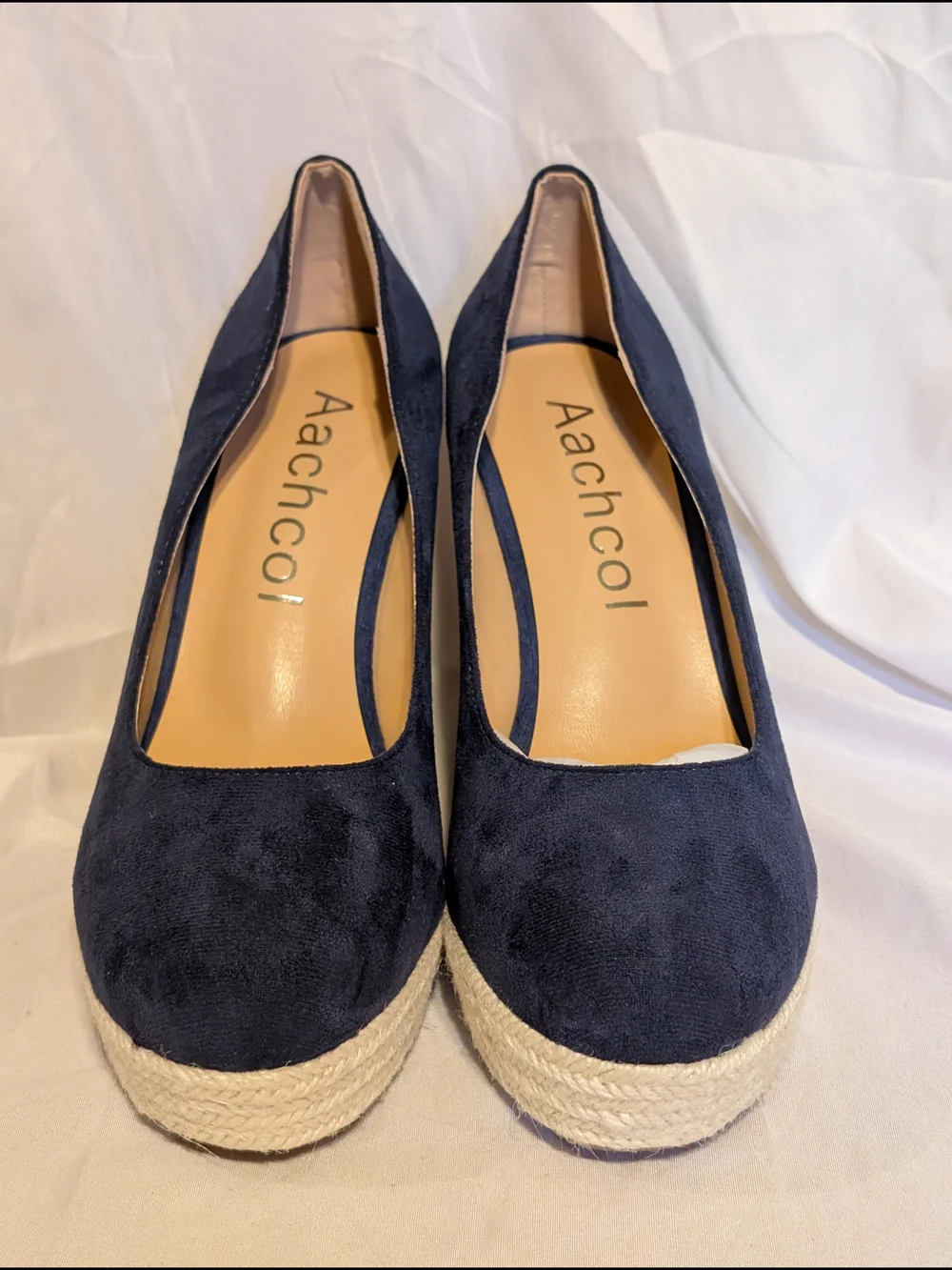 Women’s Navy Suede Espadrille Wedge Pumps